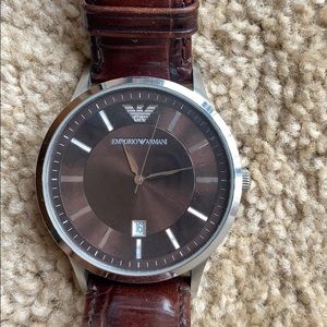 emporio armani watch brown leather strap